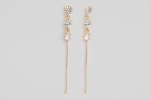 St Barts is a pair of fine earrings made with 18k yellow gold and simulated diamonds.  These drop earrings with a trio of simulated diamonds drop are inspired by the St Barts luxurious lifestyle.  Their feminine and classic design is a showstopper for any special evening.